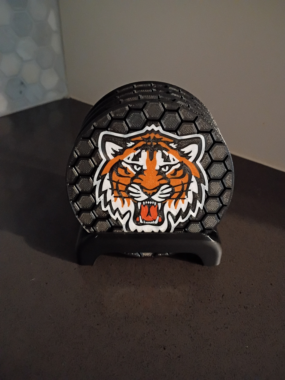 Tiger Head Coaster Set - Orange and Black -